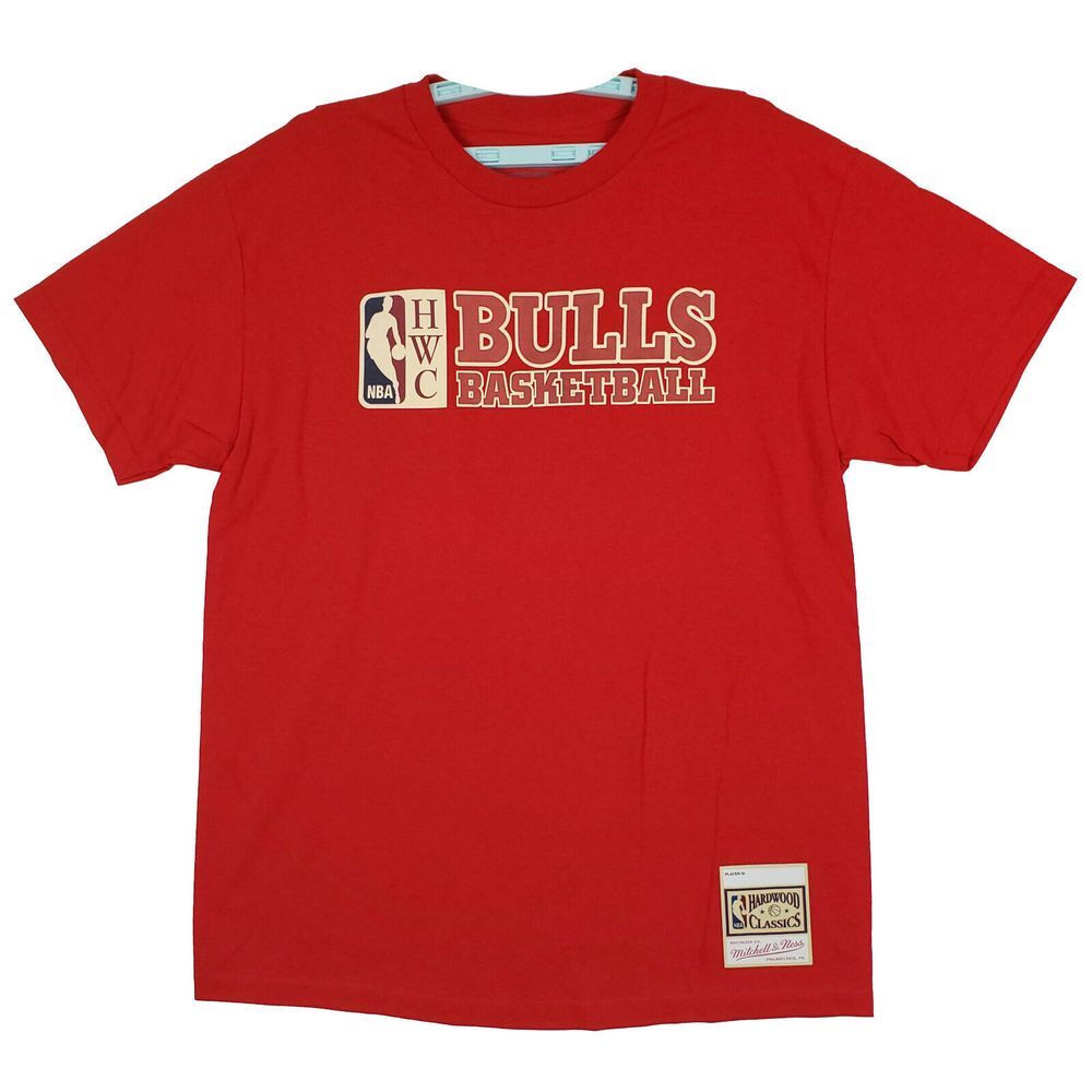 Chicago Bulls Mitchell & Ness L Large Shirt HWC Basketball Team Name Art Red New